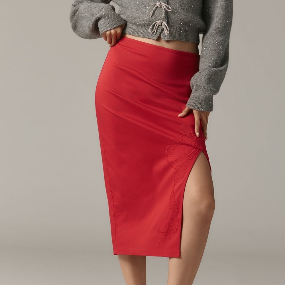 ❤️ Maeve by Anthropologie Red Bow Midi Pencil Skirt — NWT Large